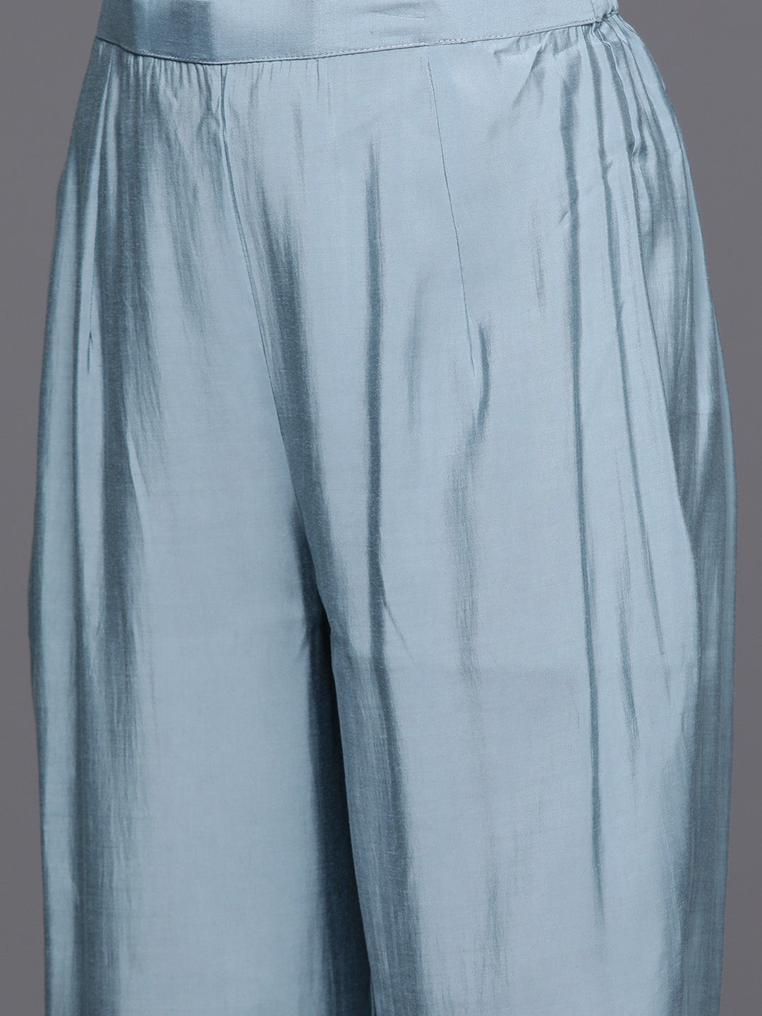 Indo Era Blue Embroidered Straight Kurta Trousers With Dupatta Set