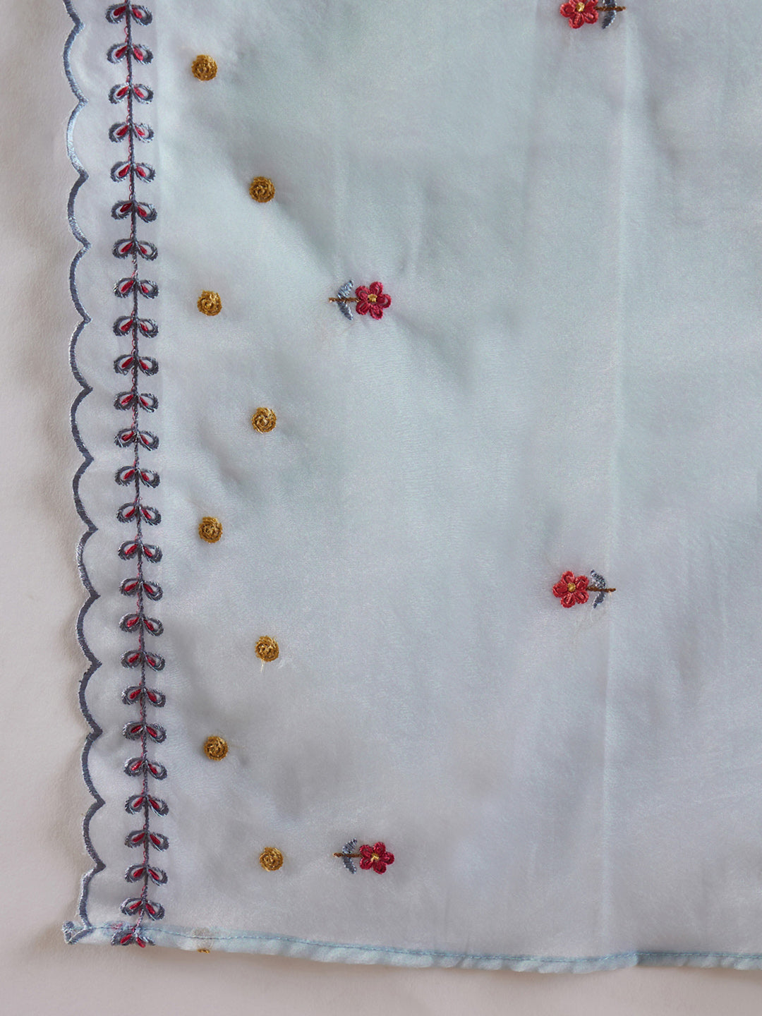 Indo Era Blue Embroidered Straight Kurta Trousers With Dupatta set