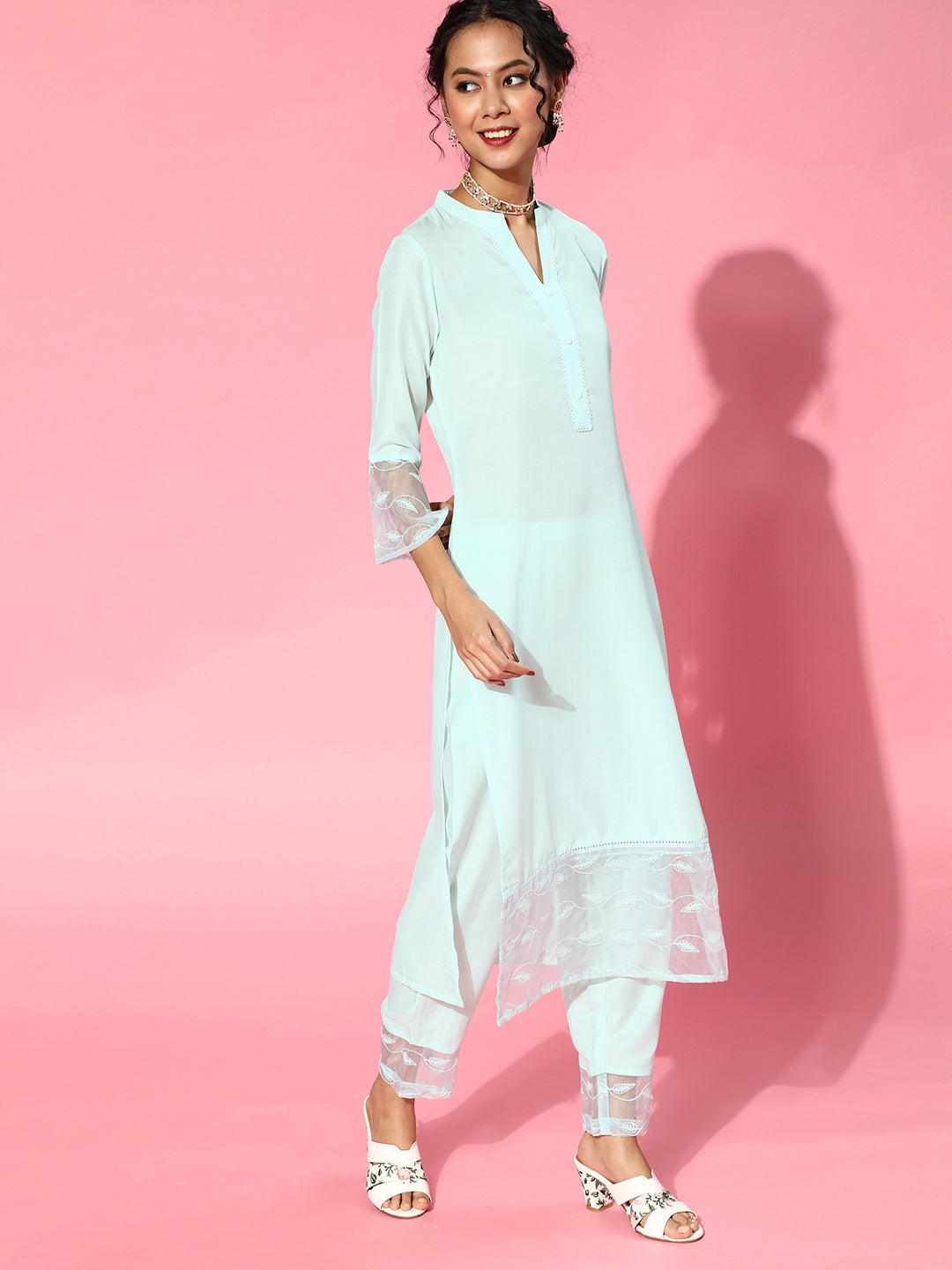 Blue Solid Straight Kurta Trouser Set