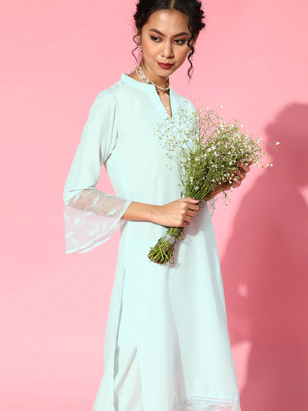 Blue Solid Straight Kurta Trouser Set