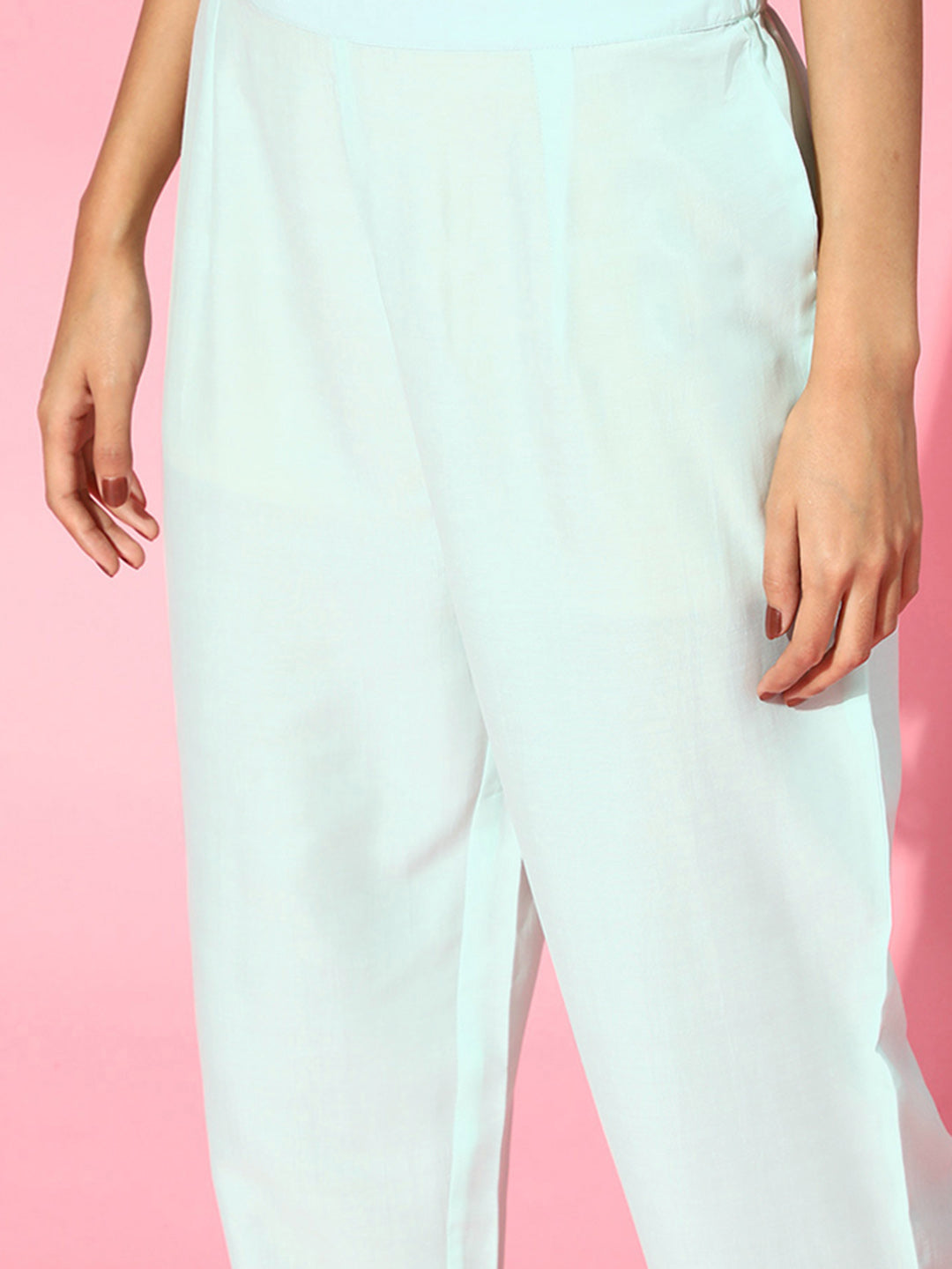 Blue Solid Straight Kurta Trouser Set