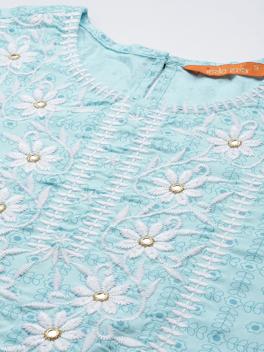 Indo Era Blue Embroidered Straight Kurta Trousers With Dupatta Set