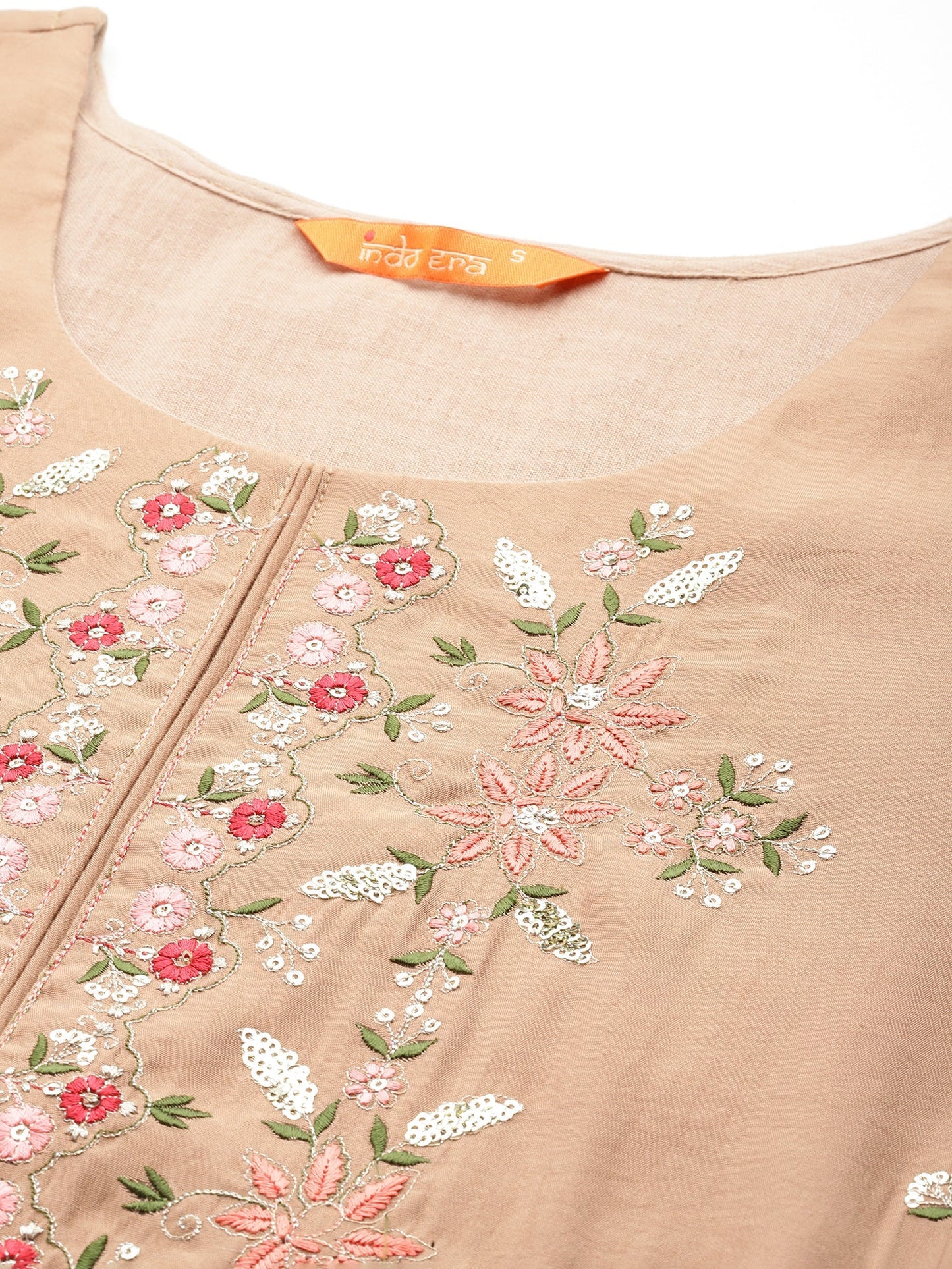 Brown Embroidered Straight Kurta Trousers With Dupatta Set