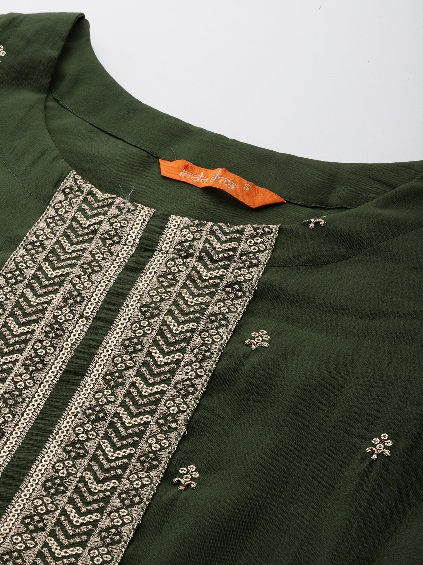 Green Embroidered Straight Kurta Trousers With Dupatta Set