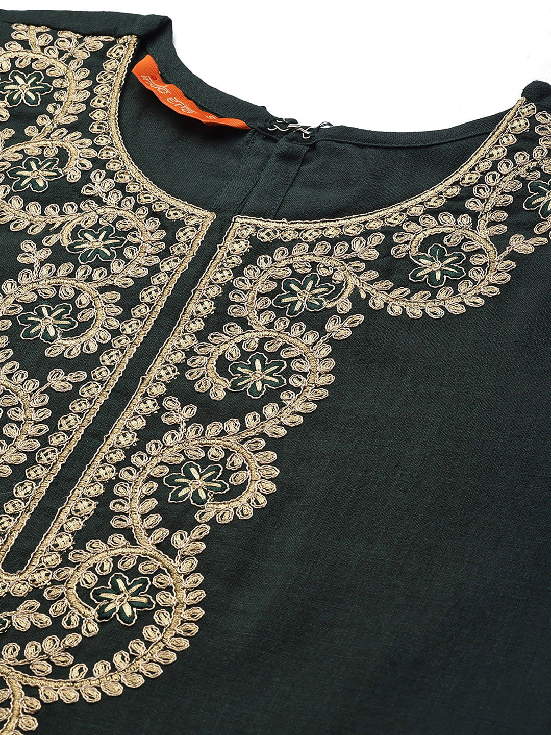 Indo Era Green Embroidered Strraight Kurta Palazzo With Dupatta Set