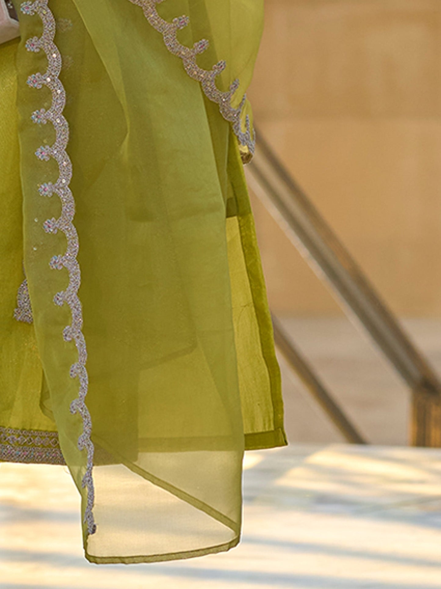 Green Embroidered Straight Kurta Trousers With Dupatta set