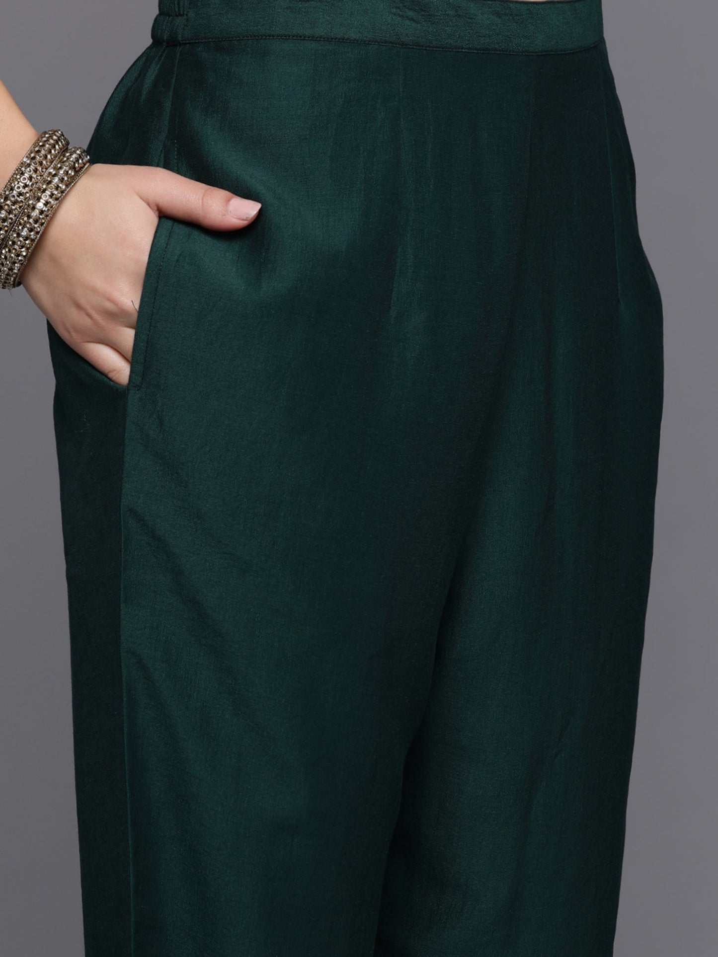 Indo Era Green Embroidered Straight Kurta Trousers With Dupatta set