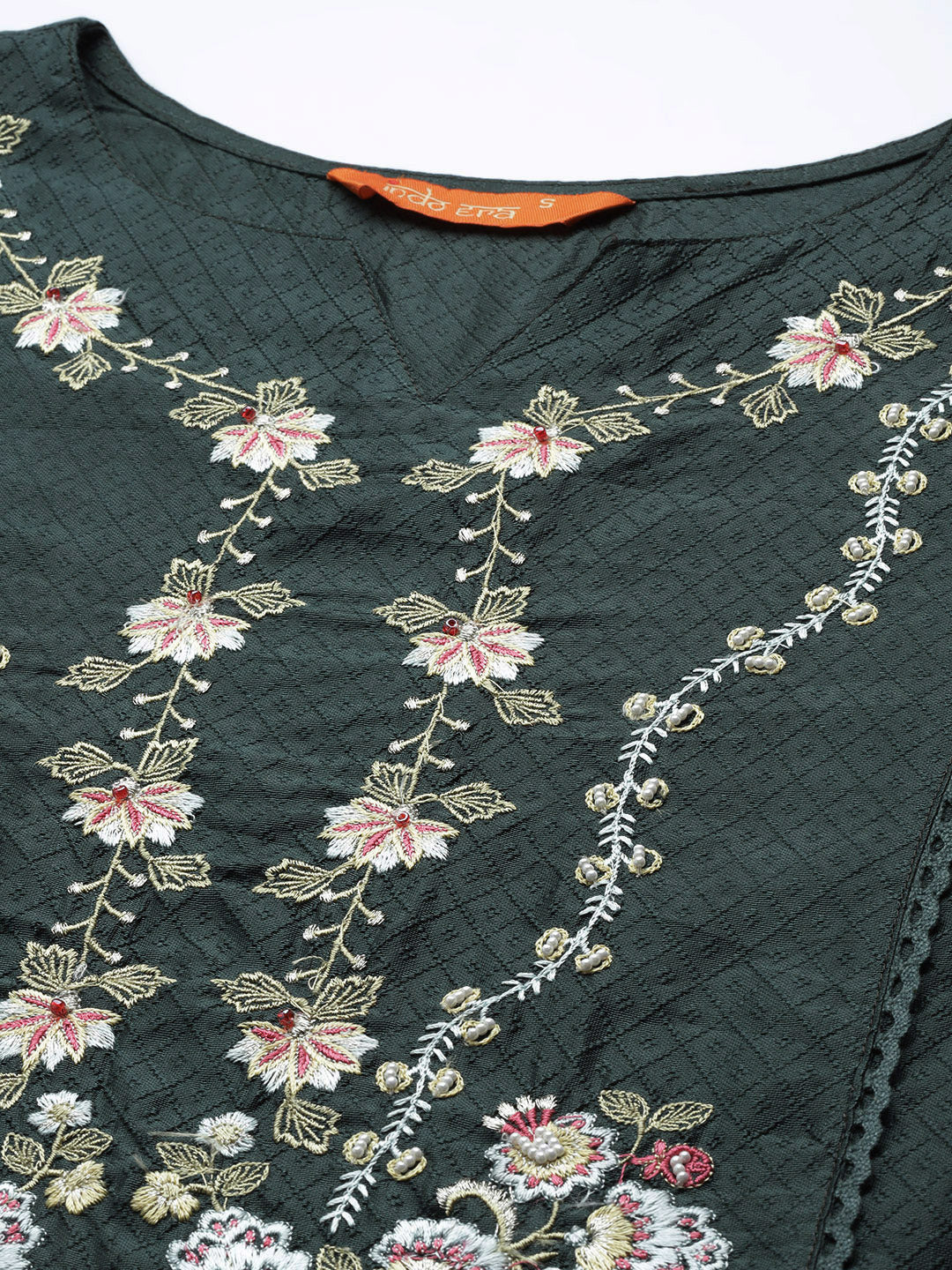 Indo Era Green Embroidered Straight Kurta Trousers With Dupatta Set