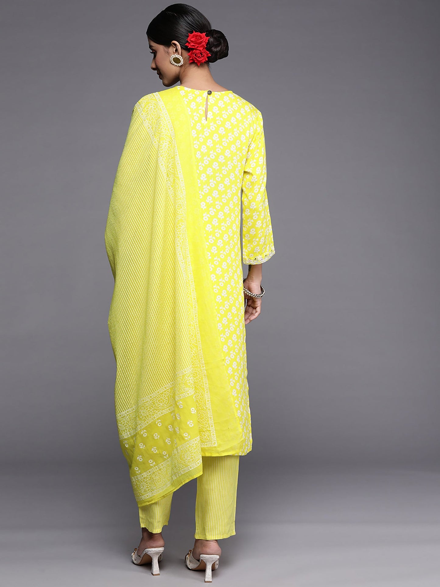 Indo Era Green Embroidered Straight Kurta Palazzos With Dupatta Set