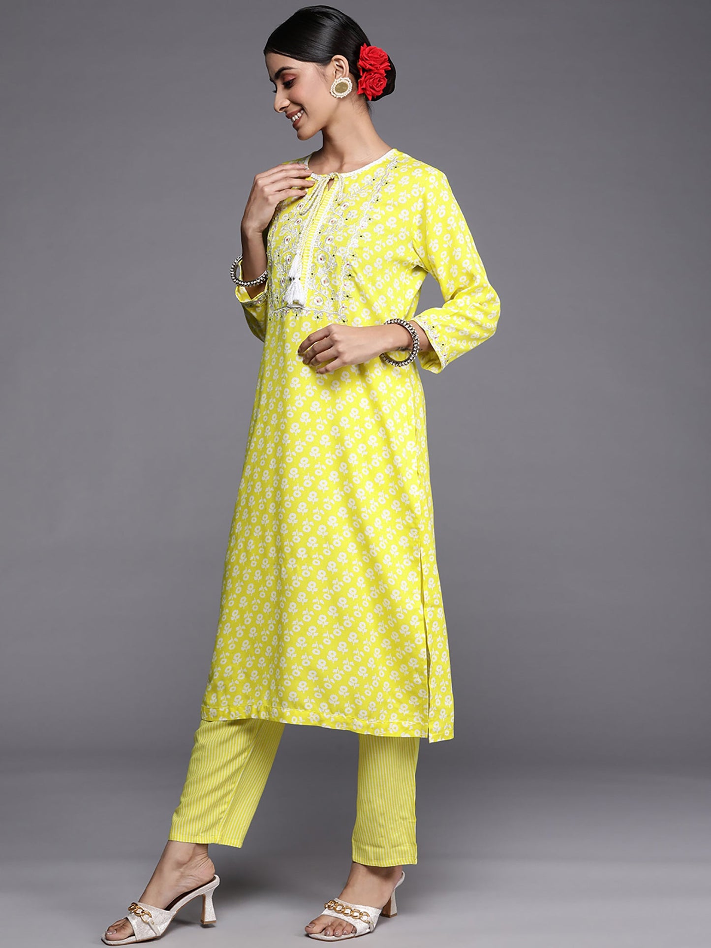 Indo Era Green Embroidered Straight Kurta Palazzos With Dupatta Set