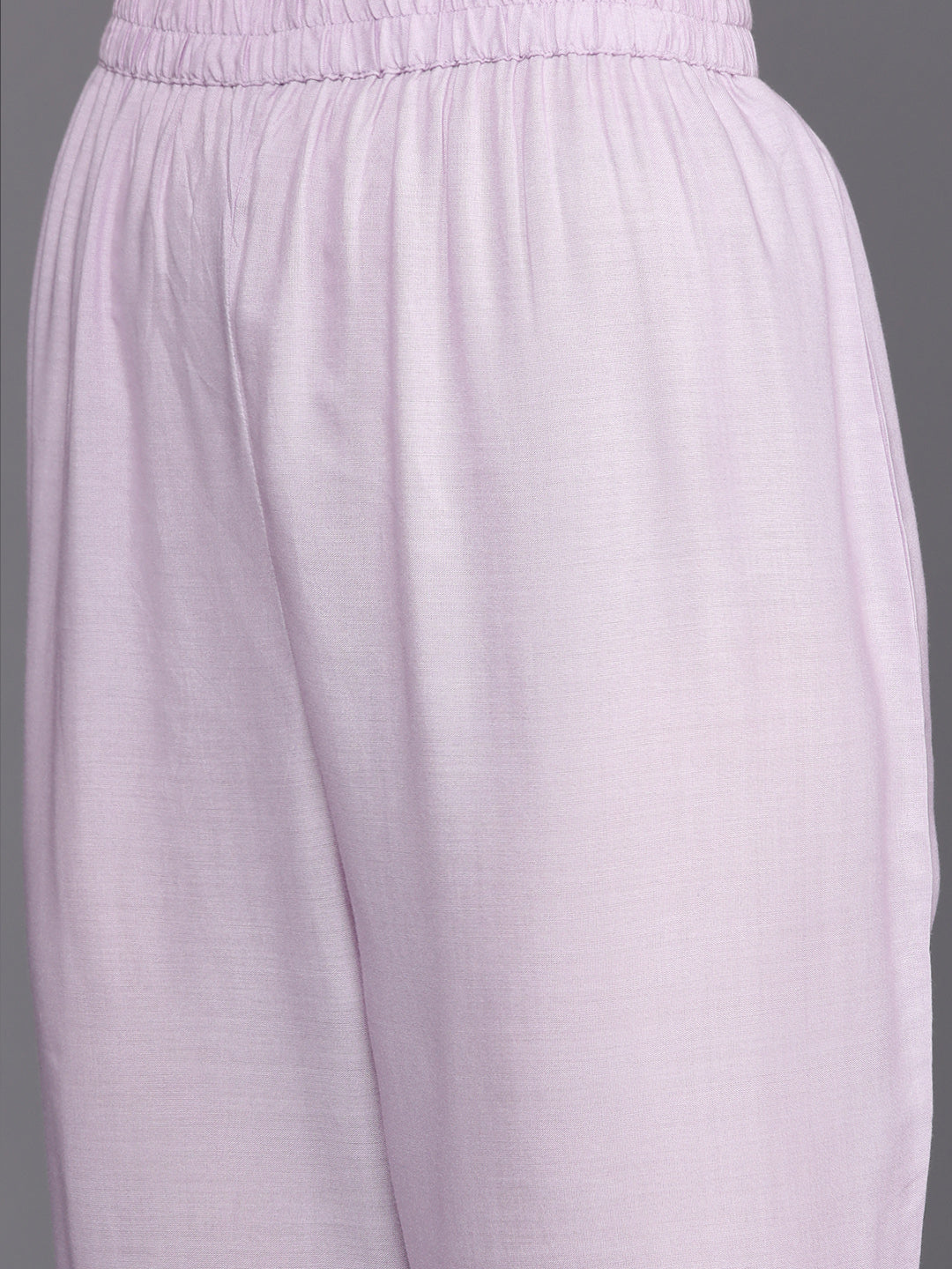 Indo Era Lavender Floral Embroidered Regular Thread Work Linen Kurta with Trousers & Dupatta