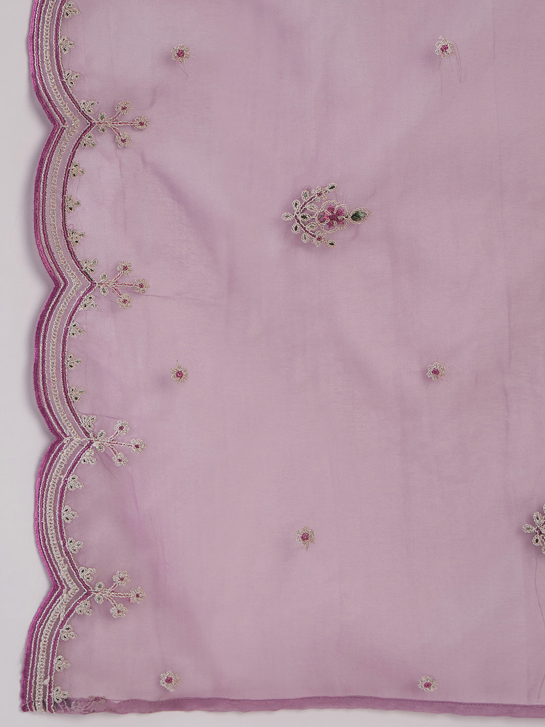 Indo Era Lavender Embroidered Straight Kurta Trousers With Dupatta set