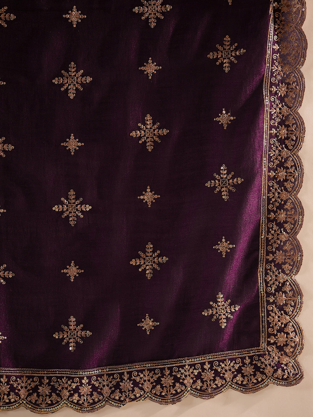 Indo Era Burgundy Embroidered Straight Kurta Trousers With Dupatta set