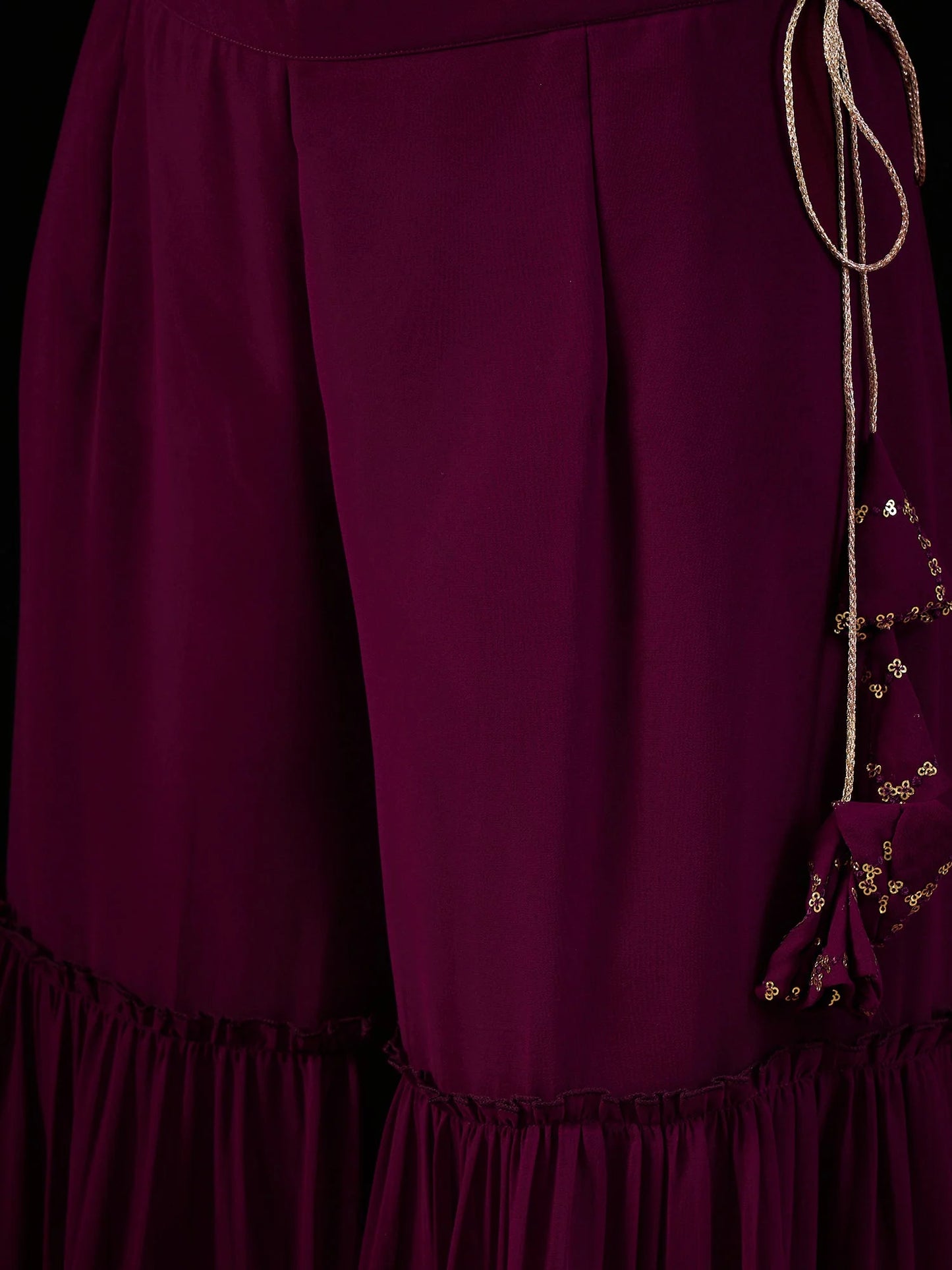 Burgundy Embroidered Straight Kurta Sharara With Dupatta set