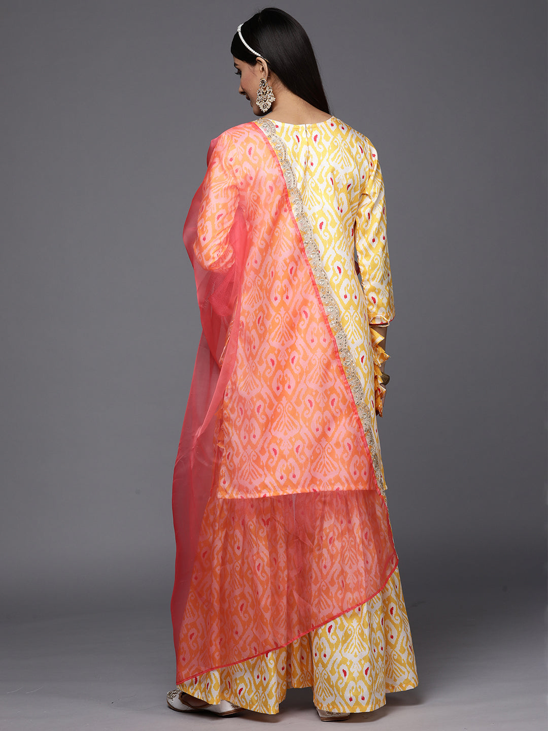 Indo Era Kesariya Yellow Printed Straight Kurta Trouser With Dupatta Set