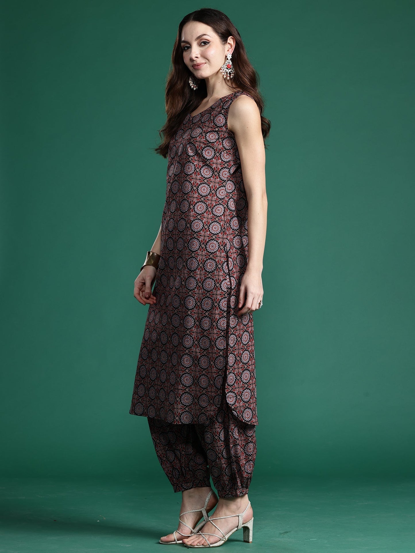 Indo Era Black Printed Straight Kurta Trousers Set