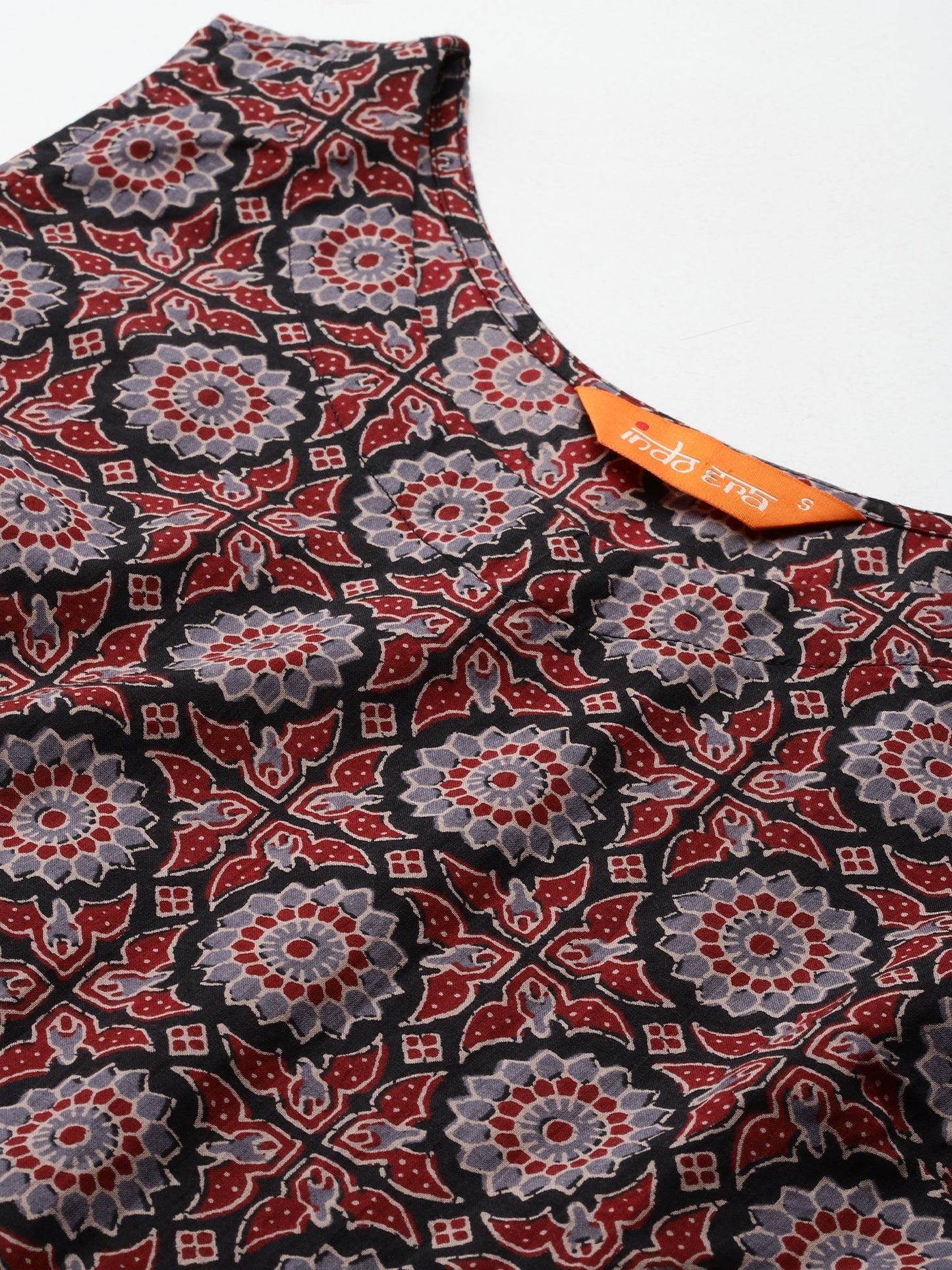 Indo Era Black Printed Straight Kurta Trousers Set