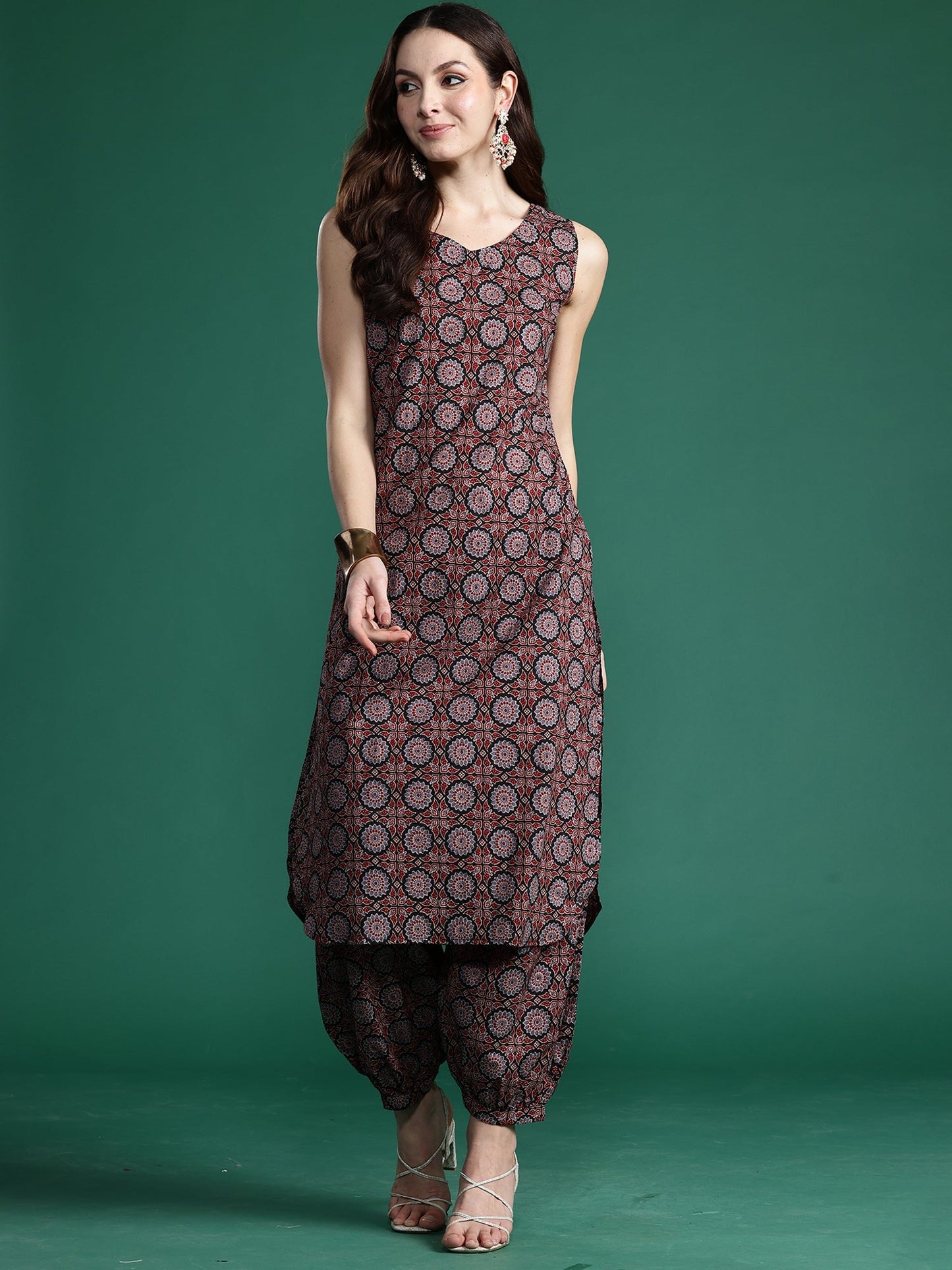Indo Era Black Printed Straight Kurta Trousers Set