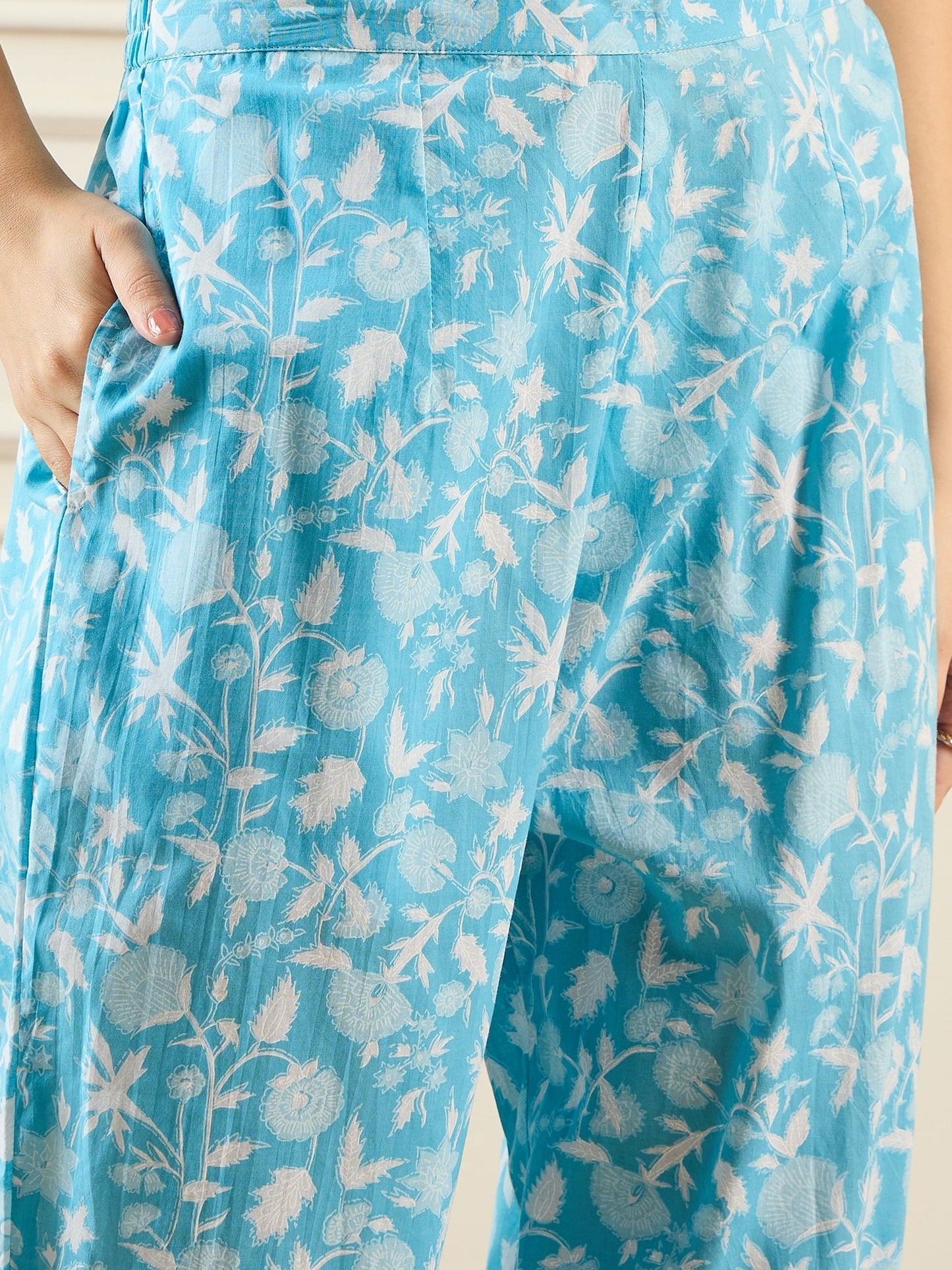 Indo Era Blue Printed Straight Kurta Trousers set
