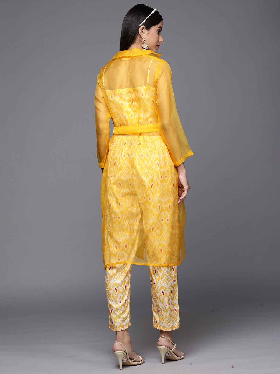 Indo Era Kesariya Yellow Printed A-Line Kurta with Trouser Set