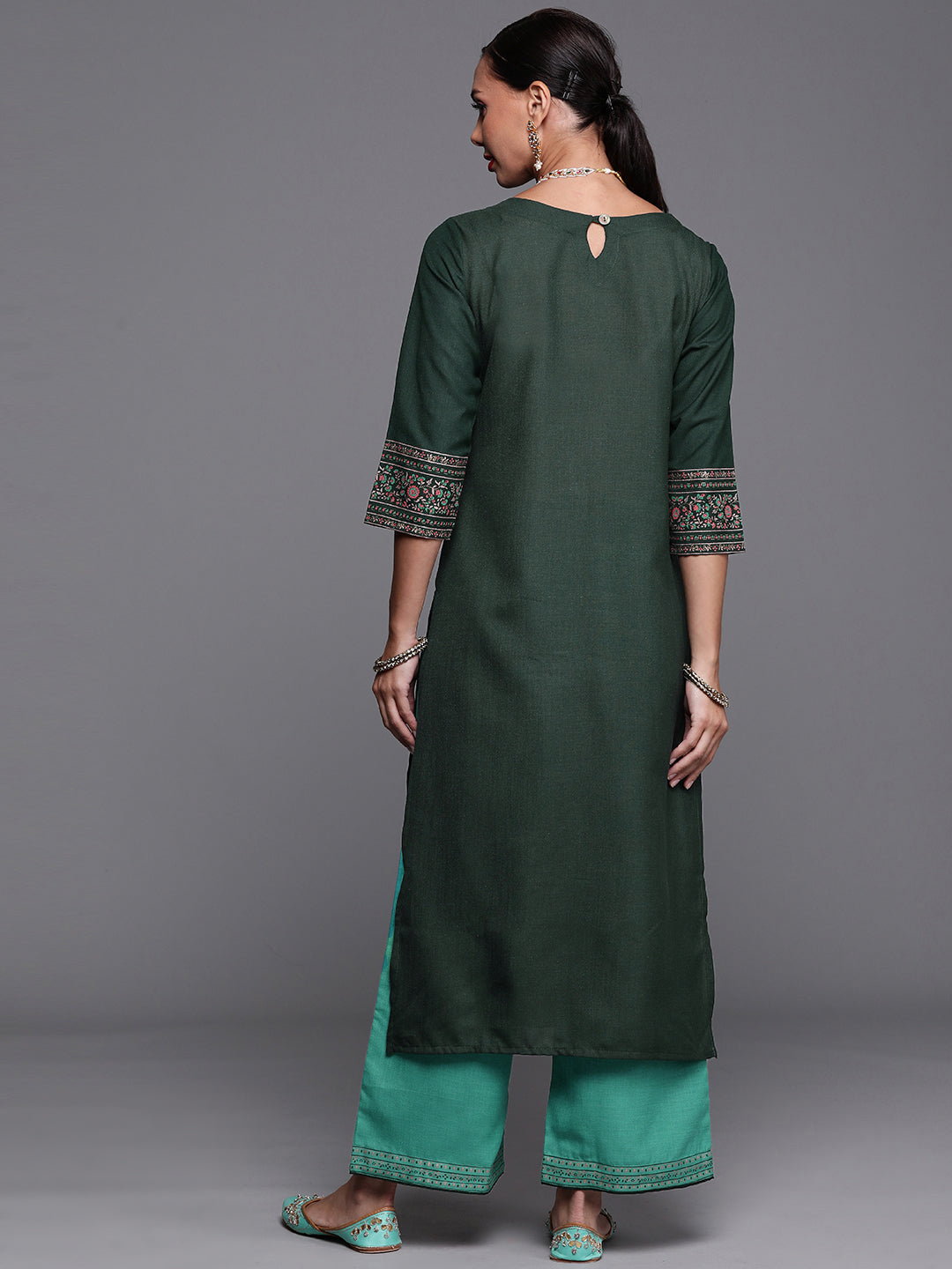 Indo Era Green Foil Printed Straight Kurta With Palazzo Set