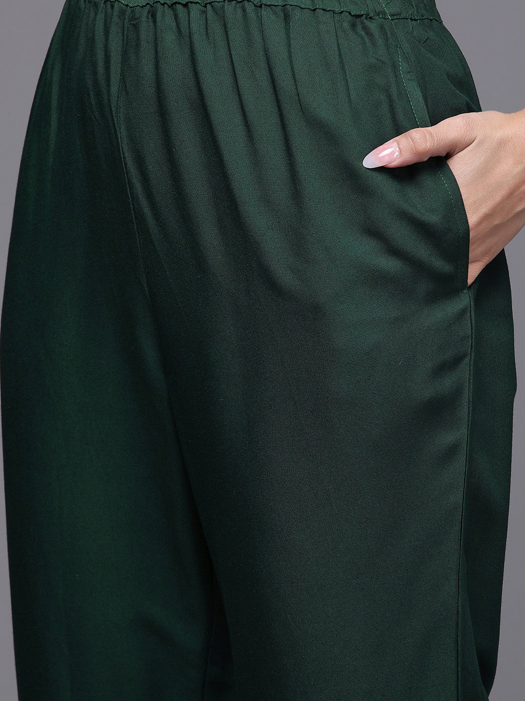 Indo Era Bottle Green Embroidered Straight Kurta With Trouser Set