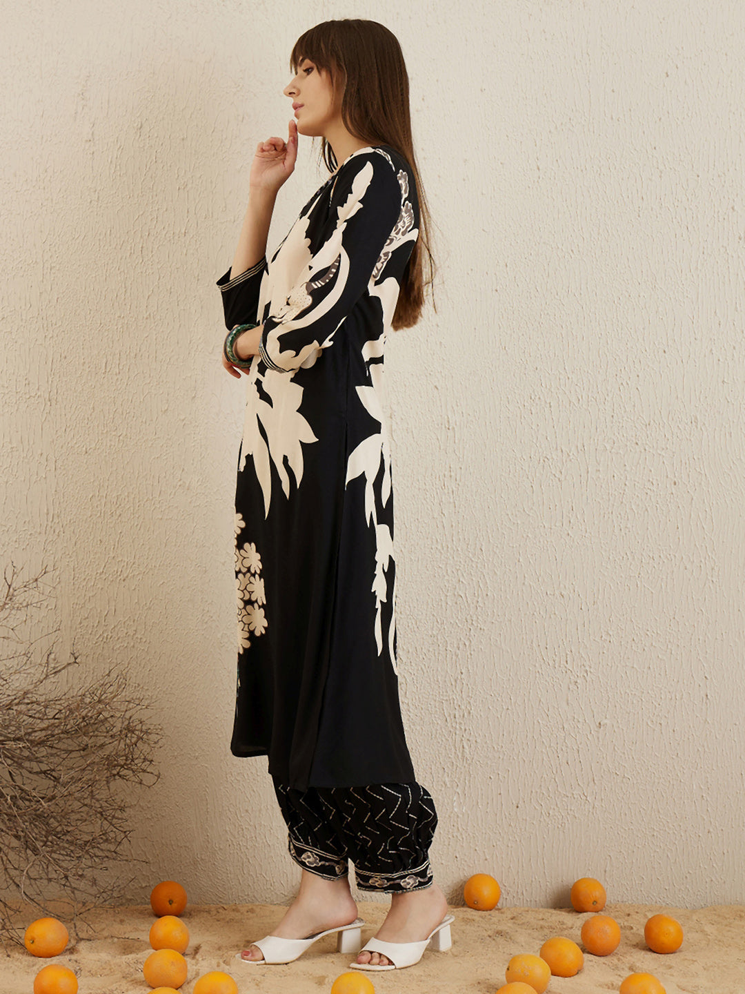 Indo Era Black Printed A-Line Kurta Salwar set