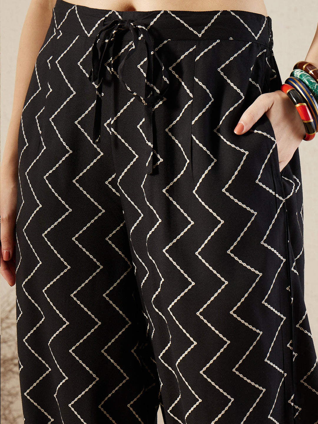 Indo Era Black Printed A-Line Kurta Salwar set