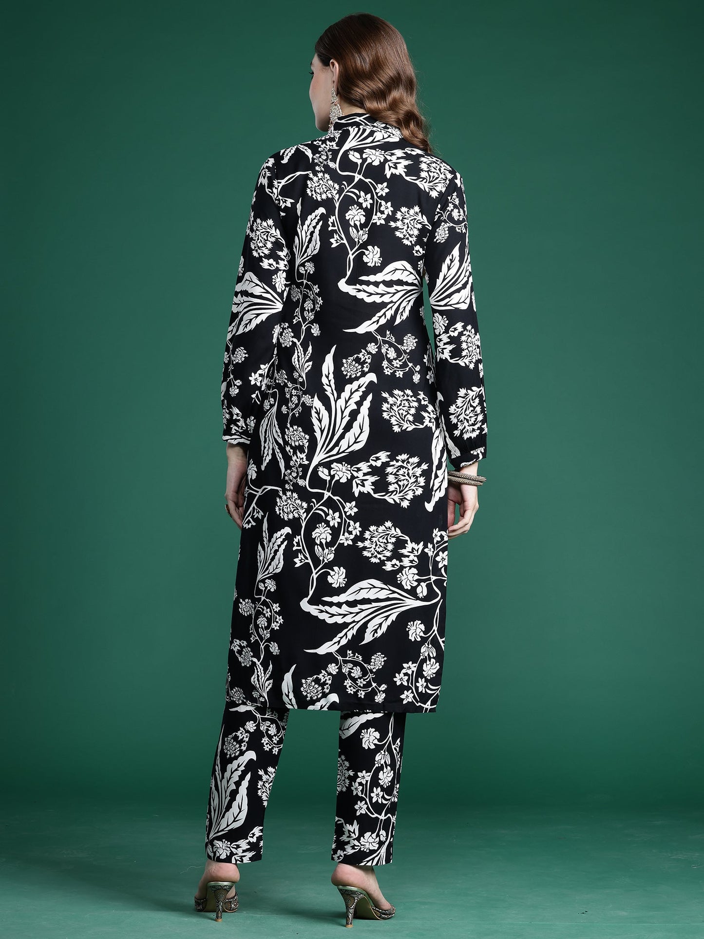 Indo Era Black Printed Straight Kurta Trousers Set