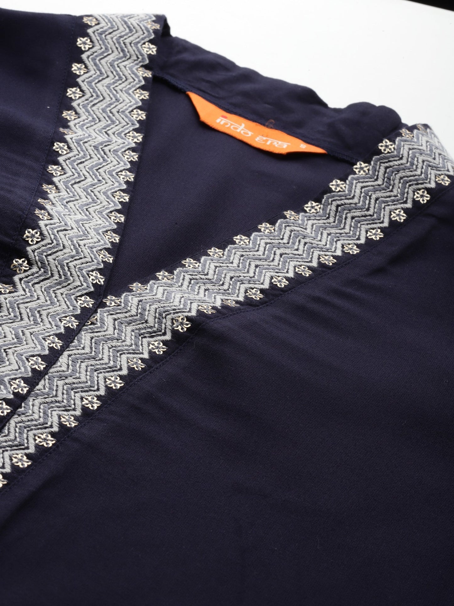 Blue Embroidered Straight Kurta Trousers Set