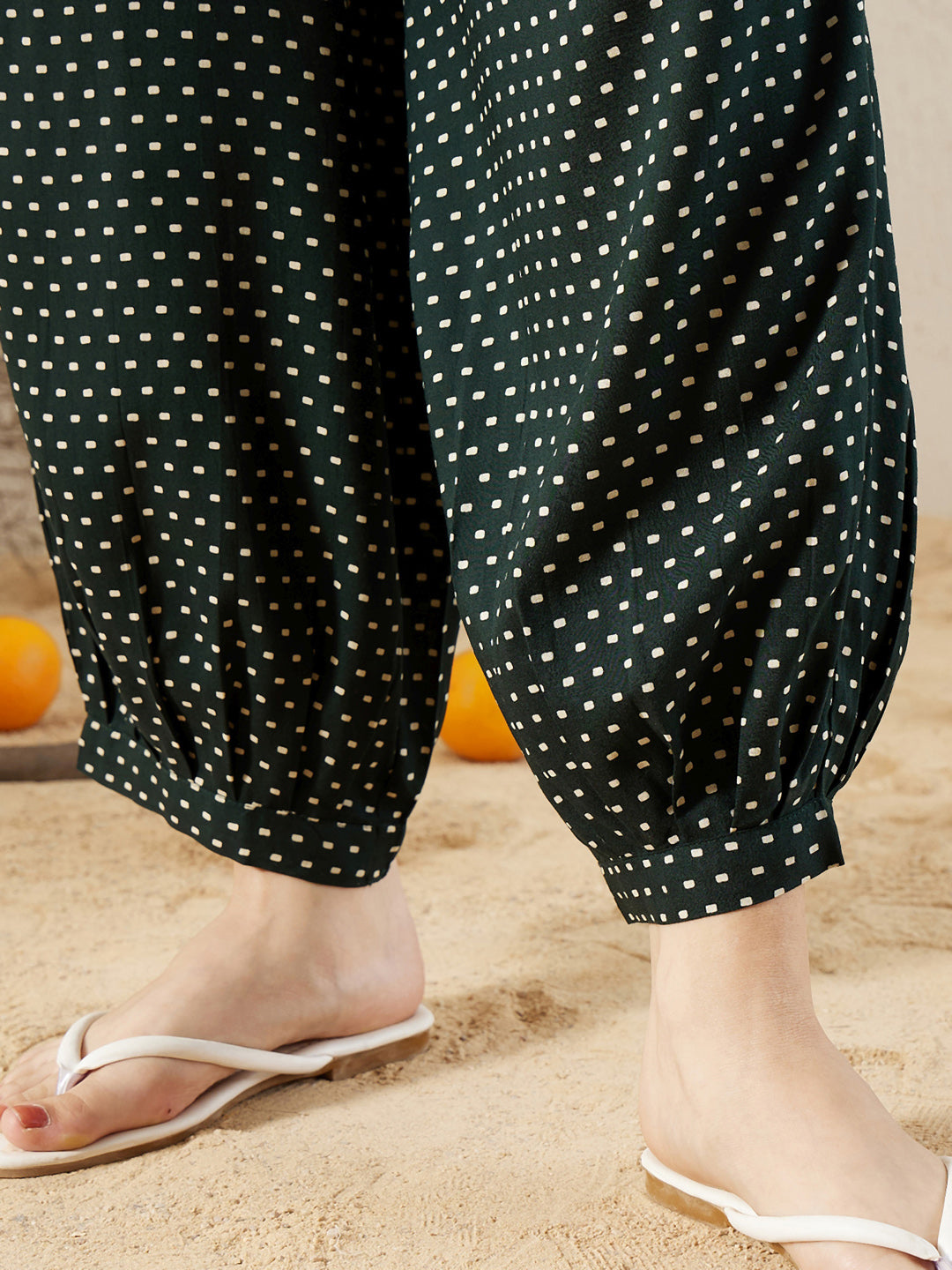 Indo Era Green Printed A-Line Kurta Trousers set