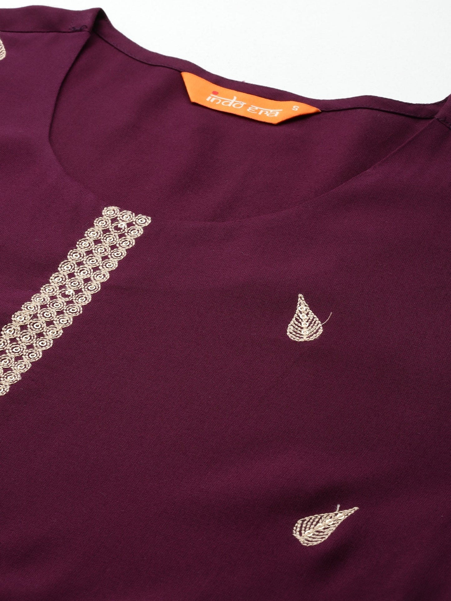 Burgundy Embroidered Straight Kurta Trousers Set