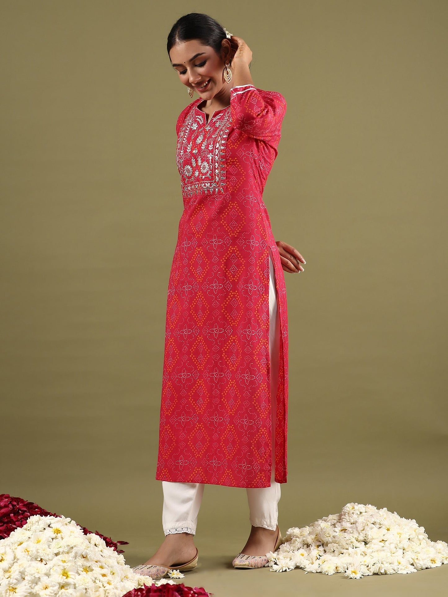 Indo Era Magenta Embroidered Straight Kurtas