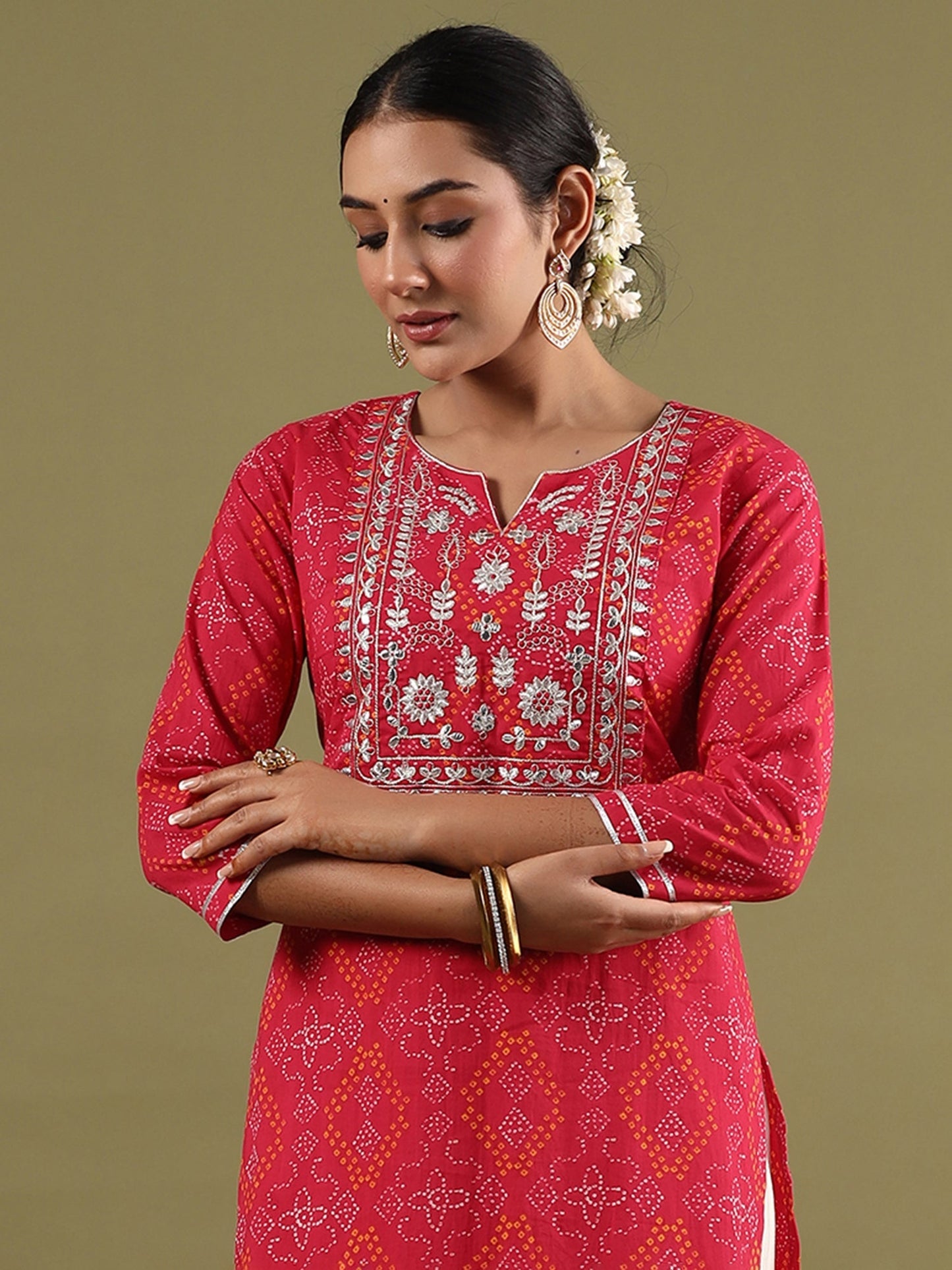 Indo Era Magenta Embroidered Straight Kurtas
