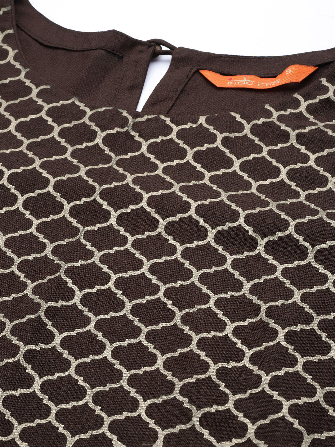 Indo Era Brown Foil Printed Straight Kurtas