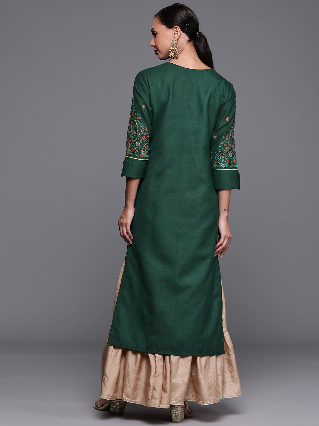 Indo Era Green Foil Printed Straight Kurtas