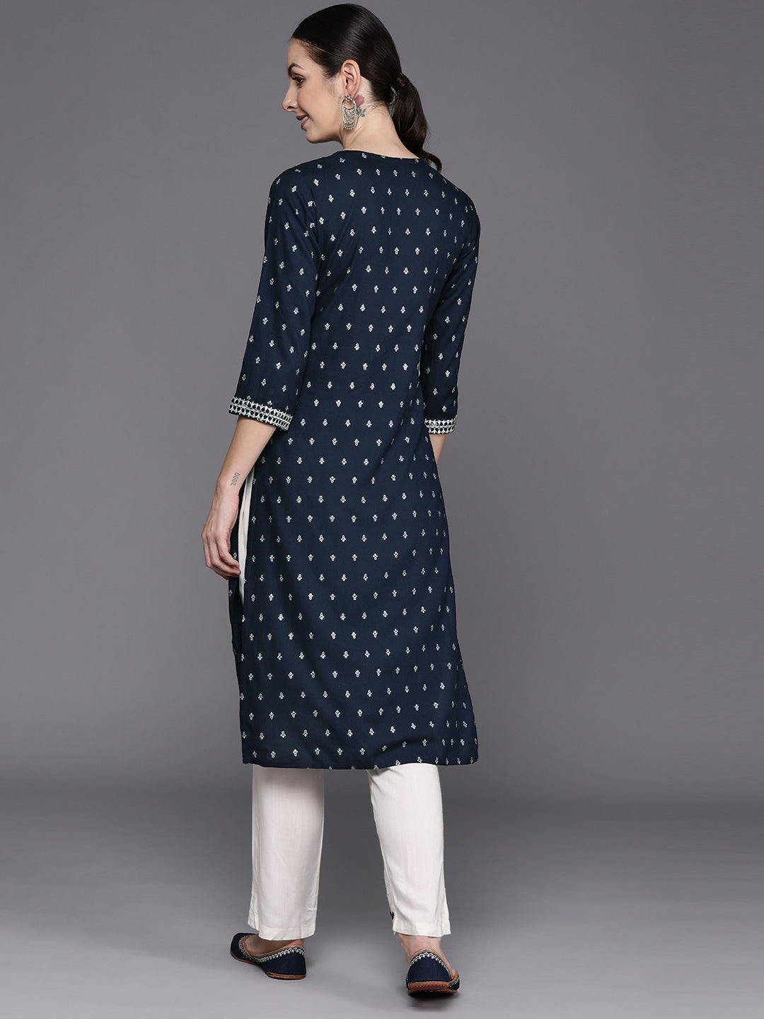 Indo Era Blue Embroidered Straight Kurtas