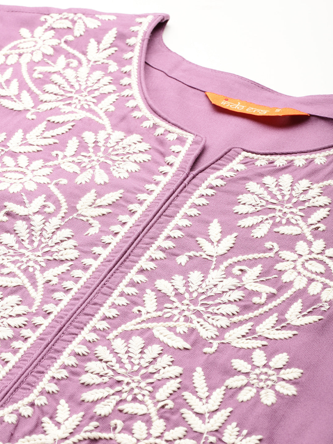 indo era Lavender Embroidered Straight Kurtas