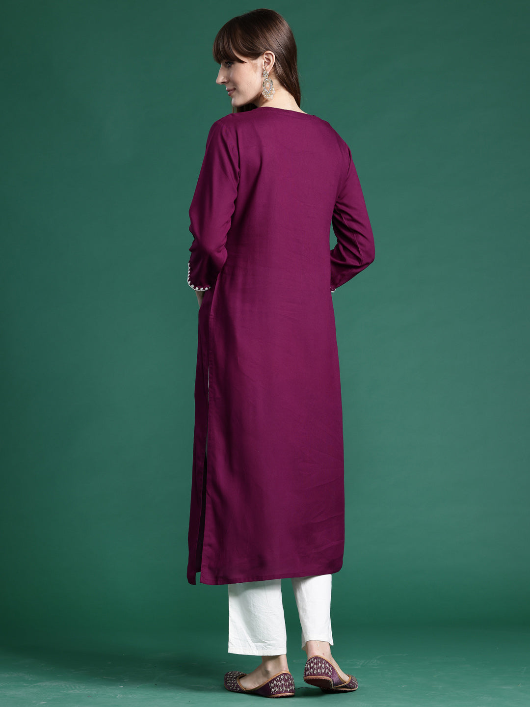 indo era Burgundy Embroidered Straight Kurtas