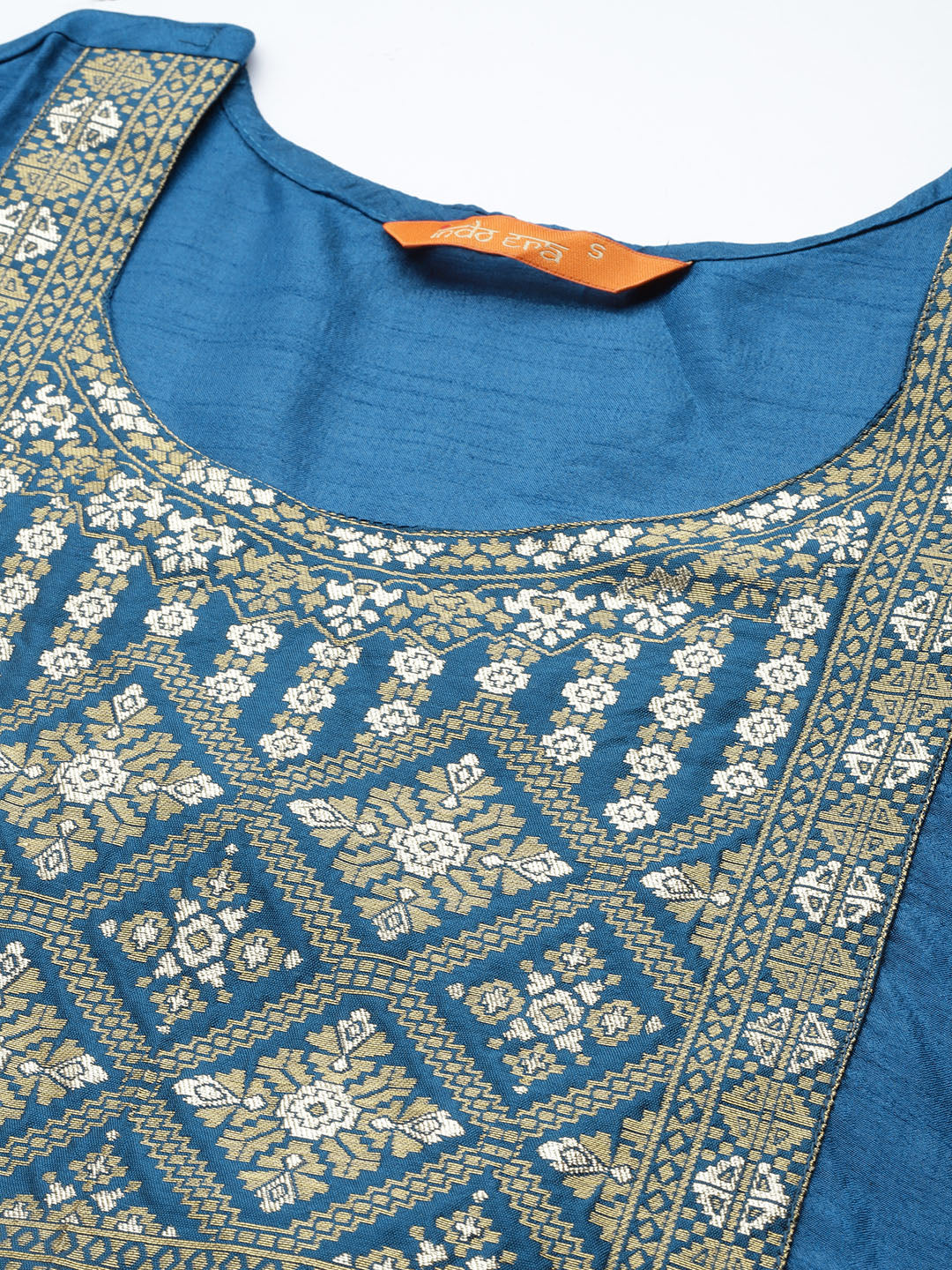 Indo Era Blue Solid Straight Kurta