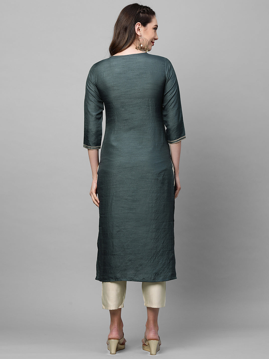 Indo Era Grey Straight Kurta