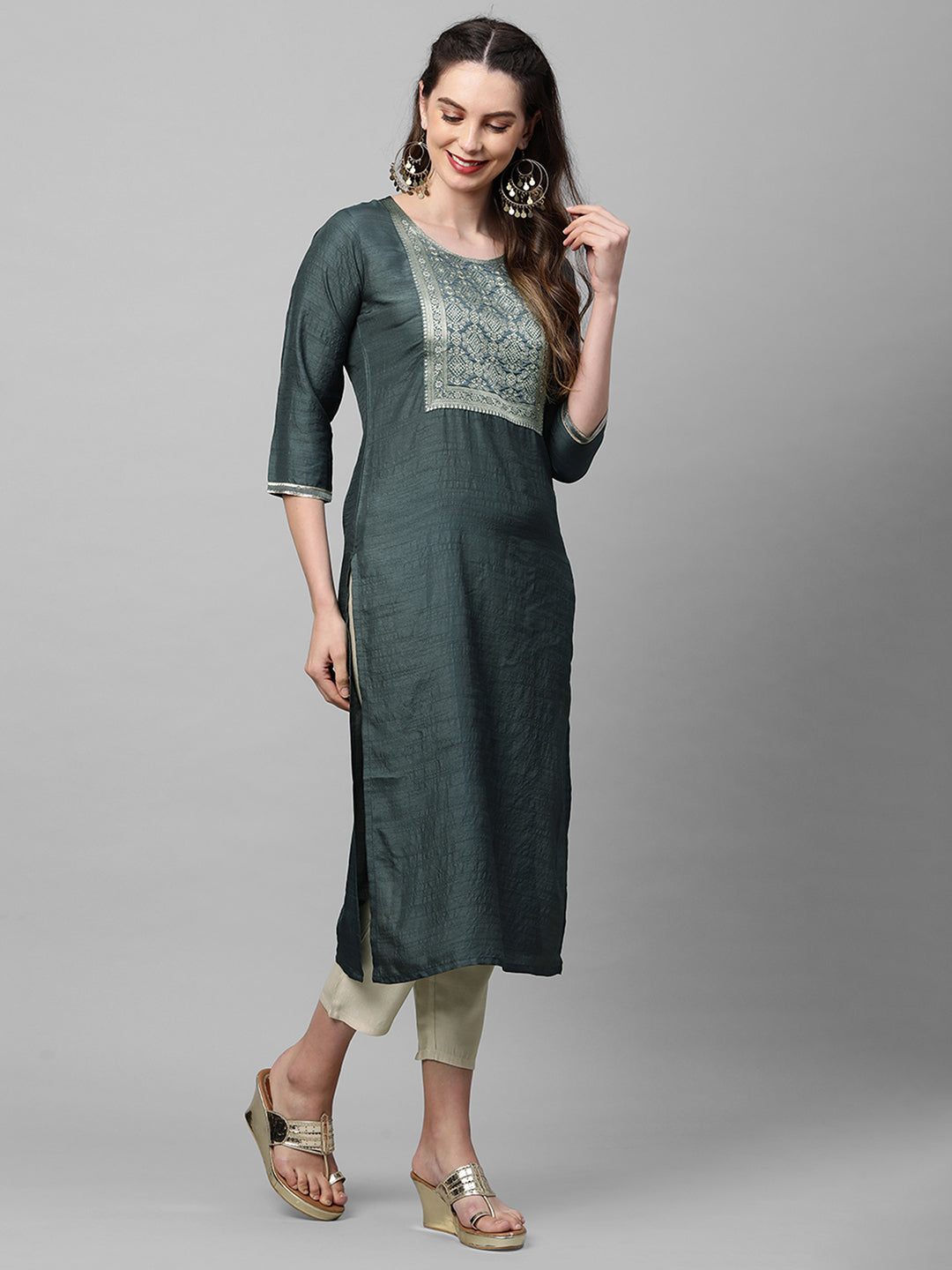 Indo Era Grey Straight Kurta