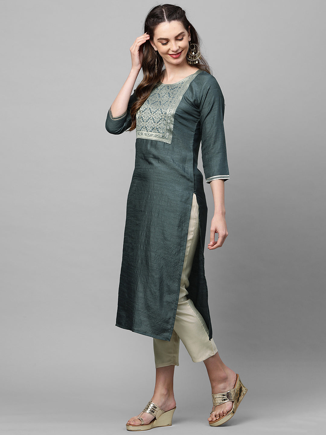 Indo Era Grey Straight Kurta