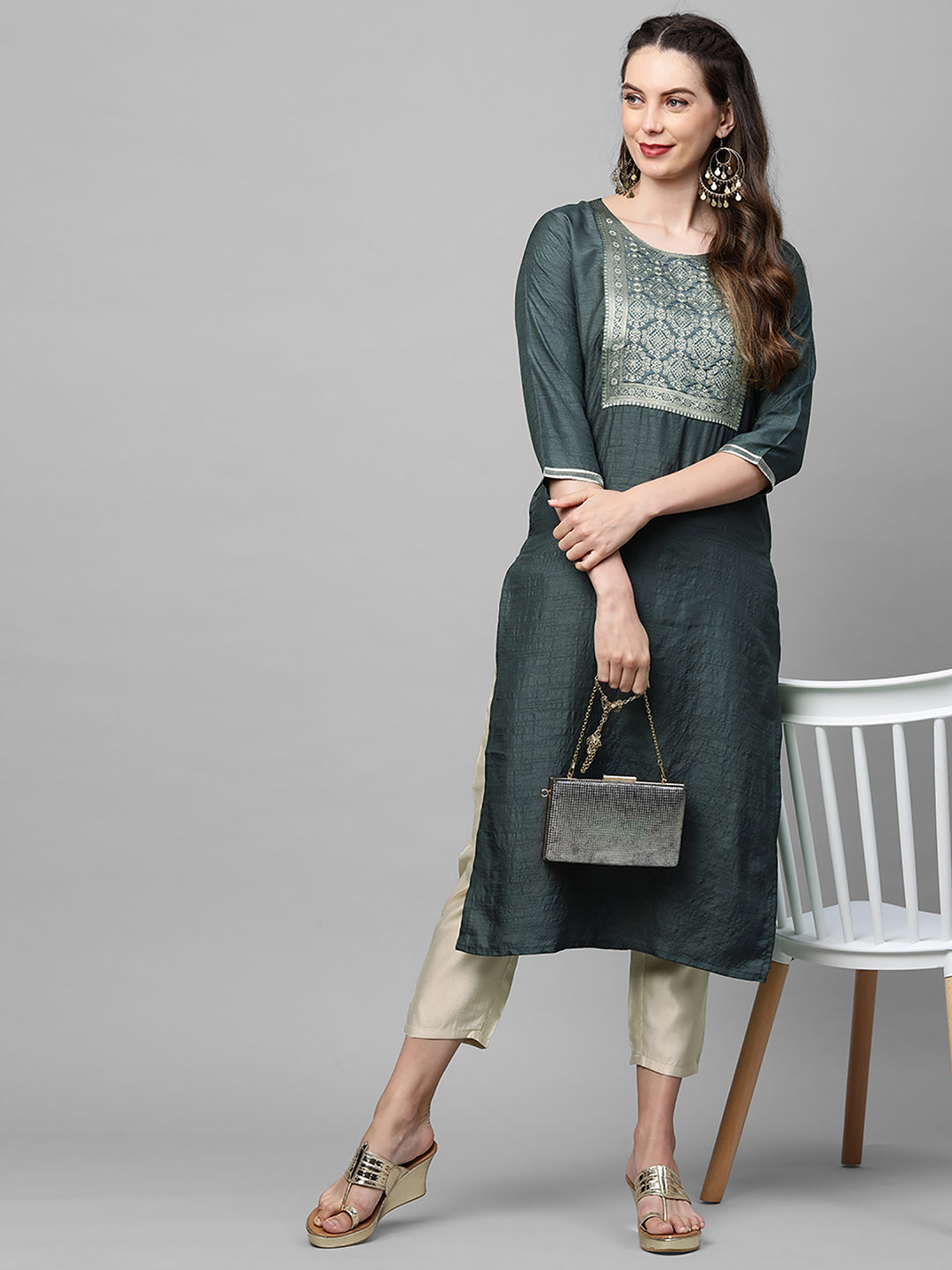 Indo Era Grey Straight Kurta