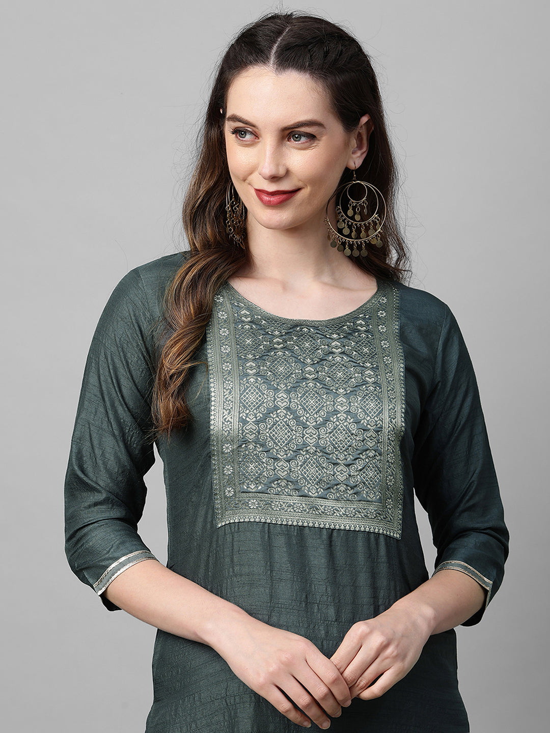 Indo Era Grey Straight Kurta