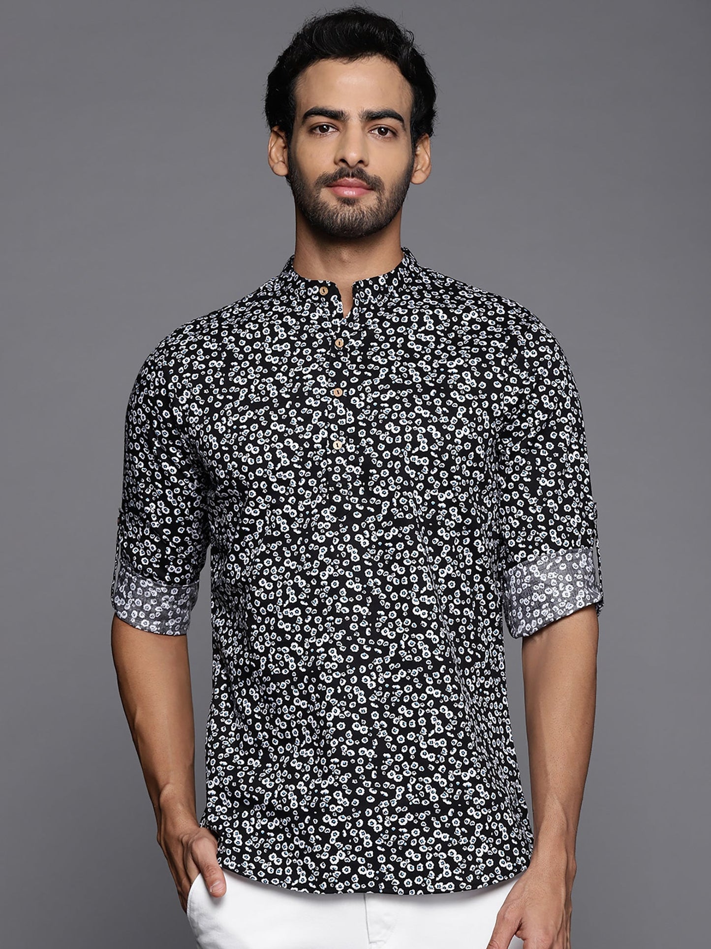 Indo Era Black Animal Liva Straight Kurtas