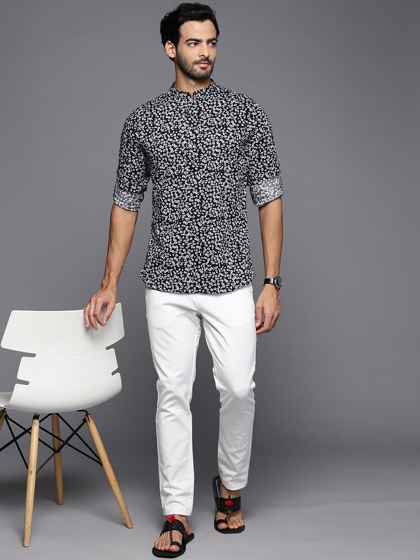 Indo Era Black Animal Liva Straight Kurtas