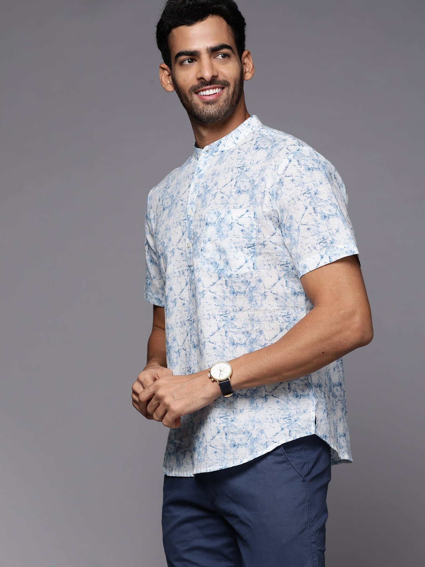 Indo Era Blue Tie-Dye Cotton Straight Kurtas