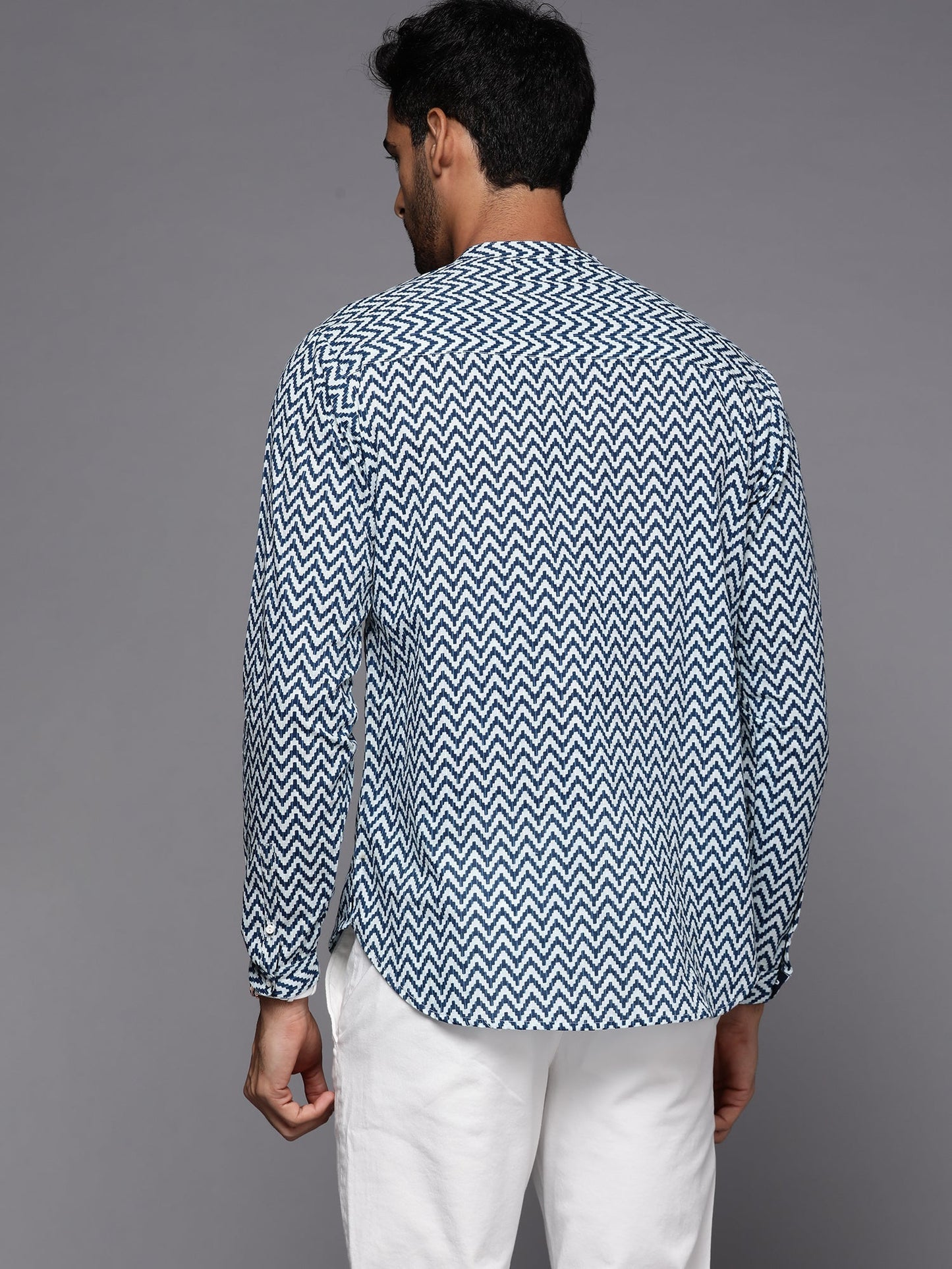 Indo Era Blue Chevron Cotton Straight Kurtas