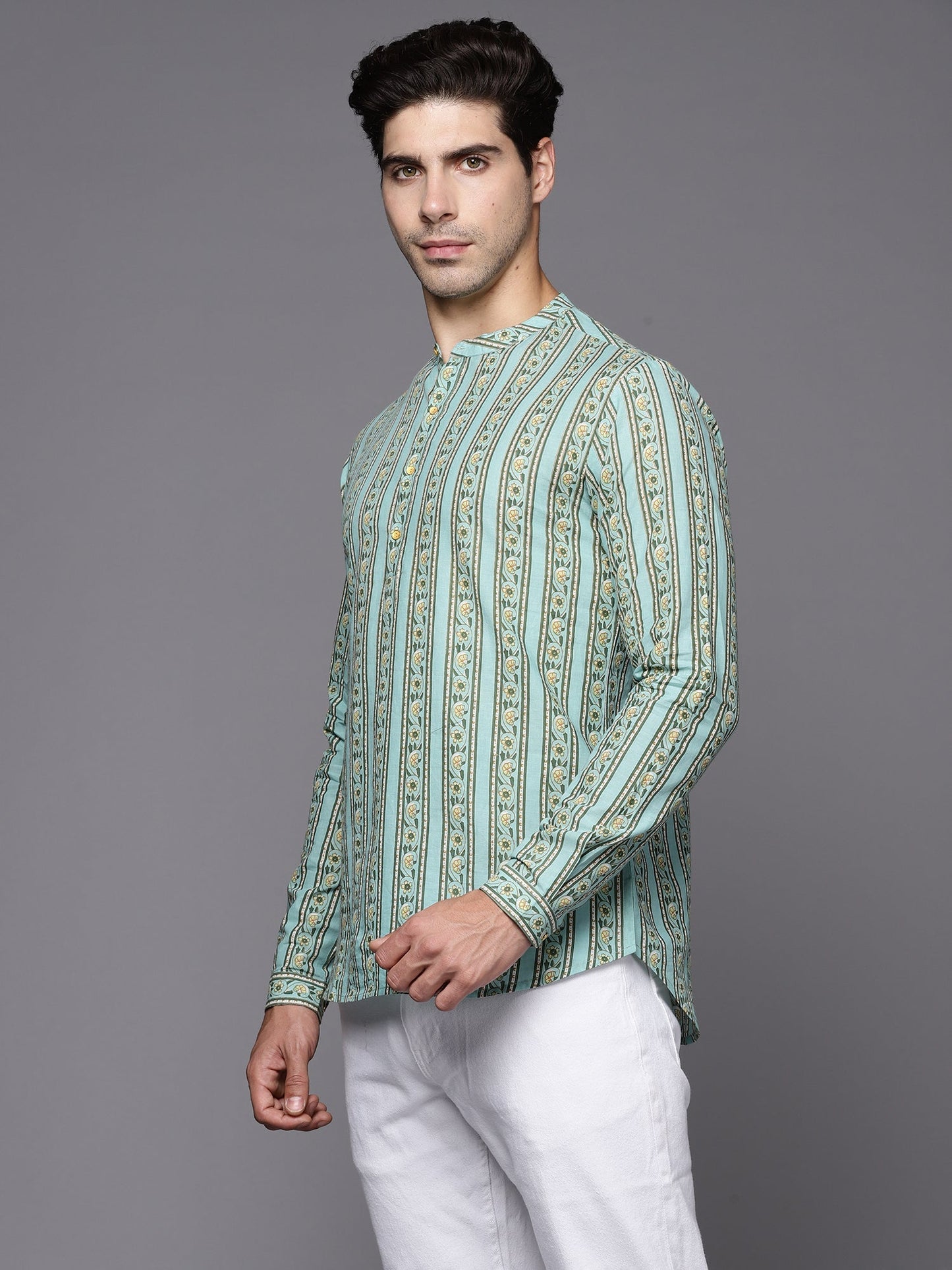 Indo Era Blue Printed Silk Blend Straight Kurtas